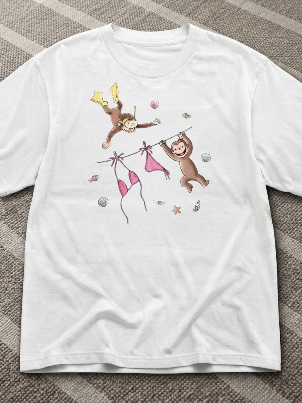 Gildan Curious Geogre Beach Fun Graphic Tee
